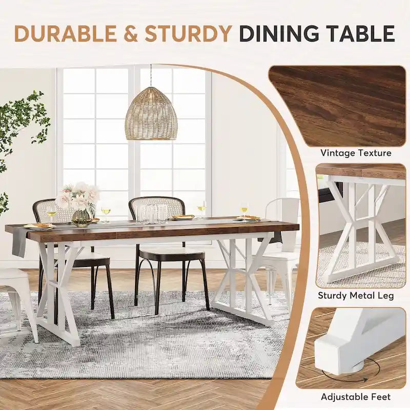 Table de salle à manger de style campagnard pour 6 personnes, table de cuisine rectangulaire en bois de 180 cm (70,8 pouces).