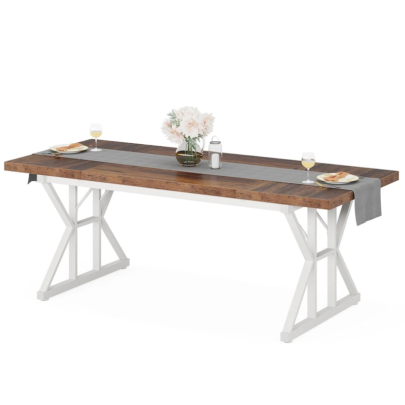 Table de salle à manger de style campagnard pour 6 personnes, table de cuisine rectangulaire en bois de 180 cm (70,8 pouces).