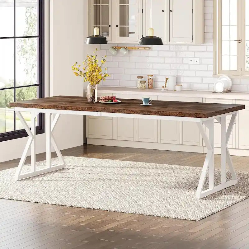 Table de salle à manger de style campagnard pour 6 personnes, table de cuisine rectangulaire en bois de 180 cm (70,8 pouces).