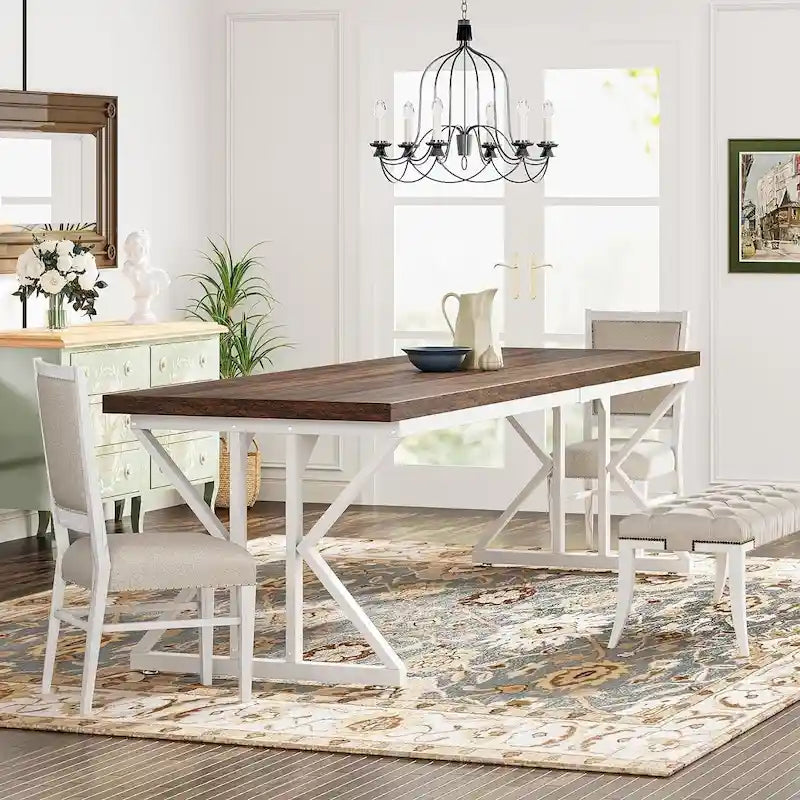 Table de salle à manger de style campagnard pour 6 personnes, table de cuisine rectangulaire en bois de 180 cm (70,8 pouces).