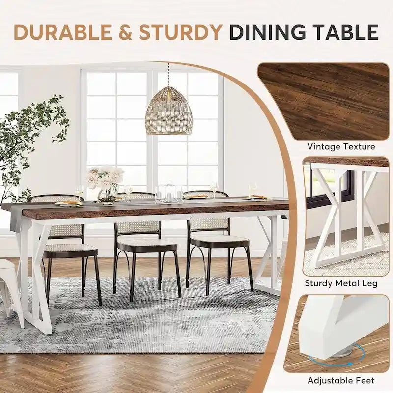 Table de salle à manger de style campagnard pour 6 personnes, table de cuisine rectangulaire en bois de 180 cm (70,8 pouces).
