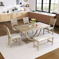 Ensemble de salle à manger demi-ronde en bois 6 pièces avec banc long et 4 chaises