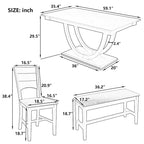 Ensemble de salle à manger demi-ronde en bois 6 pièces avec banc long et 4 chaises