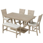 Ensemble de salle à manger demi-ronde en bois 6 pièces avec banc long et 4 chaises