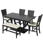 Ensemble de salle à manger demi-ronde en bois 6 pièces avec banc long et 4 chaises