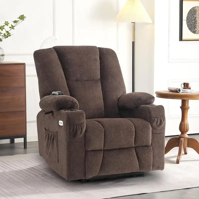 Fauteuil inclinable électrique MCombo avec massage et chauffage, tissu peluche 8015