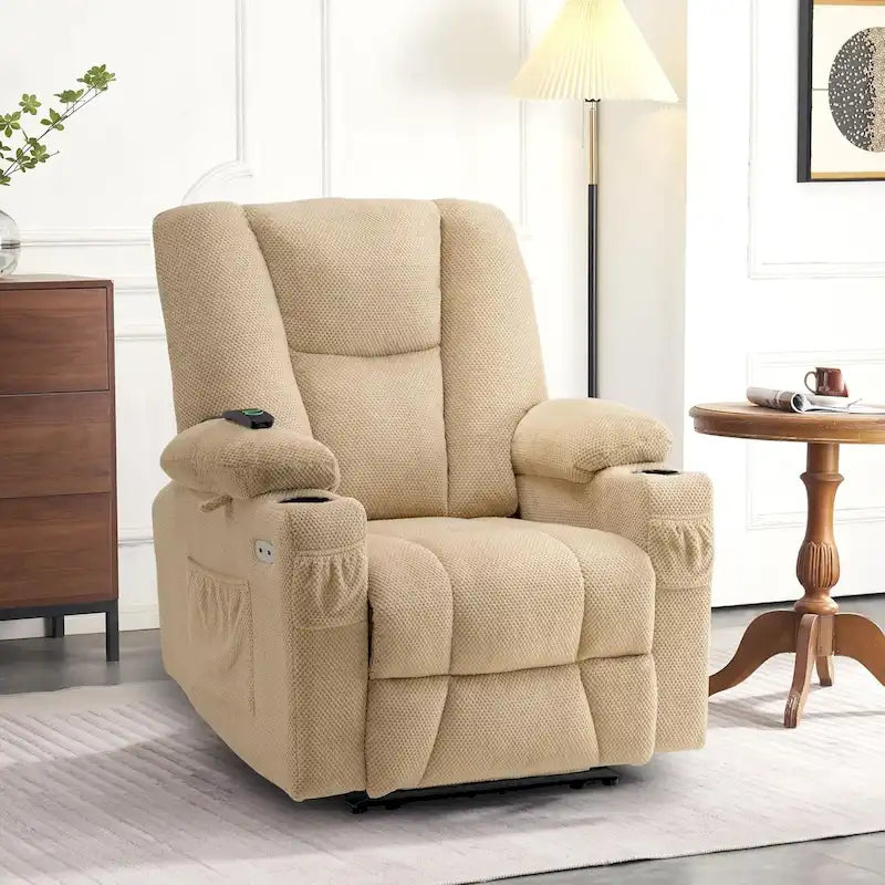 Fauteuil inclinable électrique MCombo avec massage et chauffage, tissu peluche 8015
