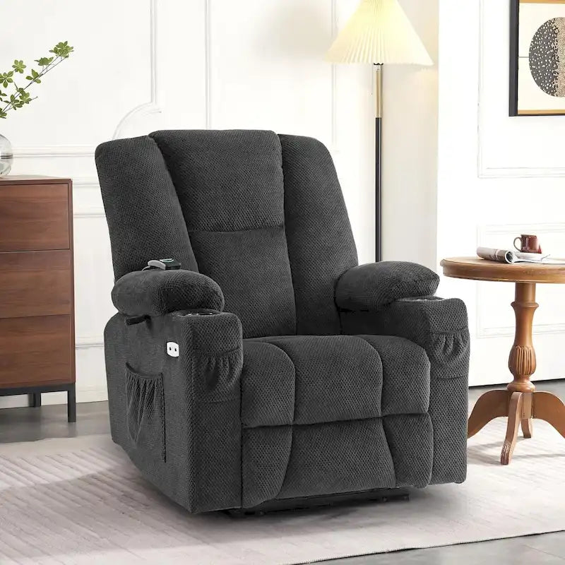 Fauteuil inclinable électrique MCombo avec massage et chauffage, tissu peluche 8015