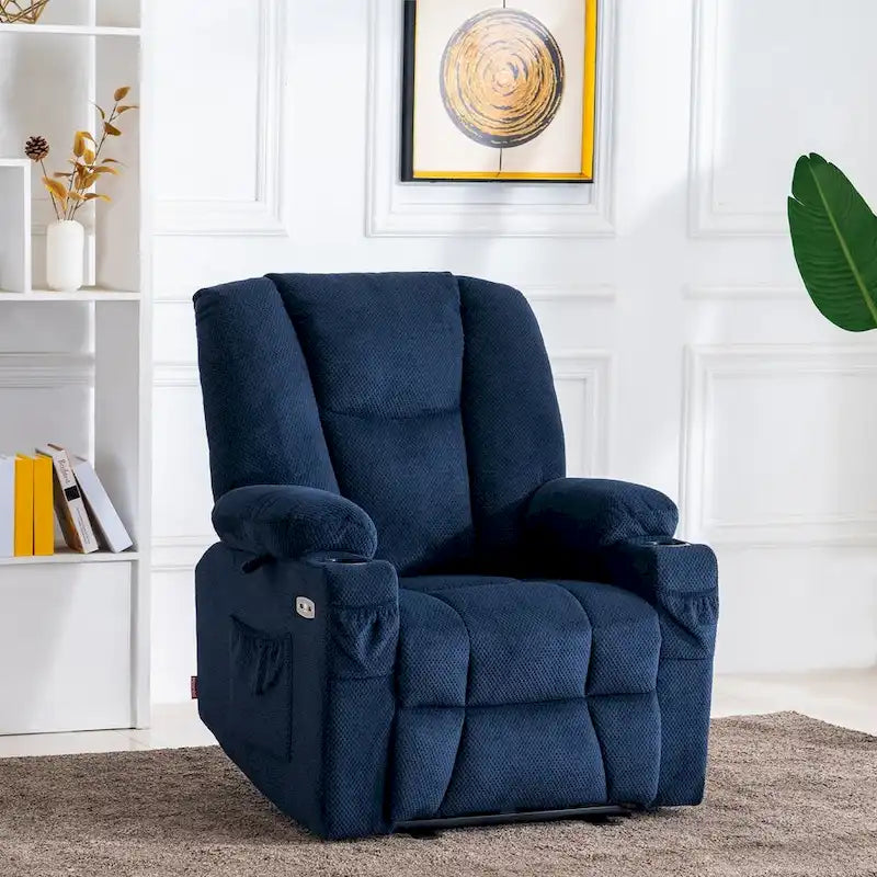 Fauteuil inclinable électrique MCombo avec massage et chauffage, tissu peluche 8015