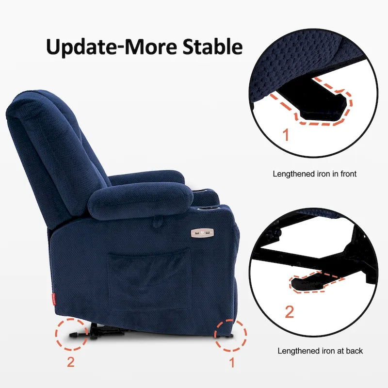 Fauteuil inclinable électrique MCombo avec massage et chauffage, tissu peluche 8015