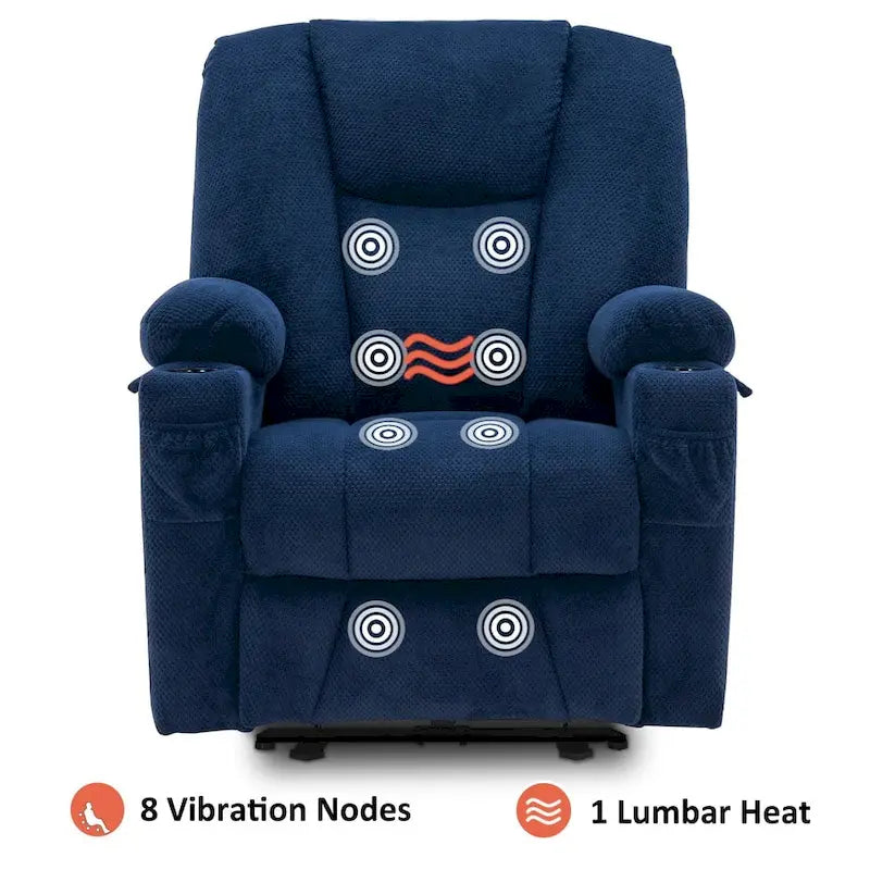 Fauteuil inclinable électrique MCombo avec massage et chauffage, tissu peluche 8015