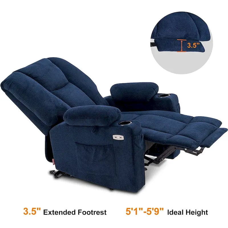 Fauteuil inclinable électrique MCombo avec massage et chauffage, tissu peluche 8015