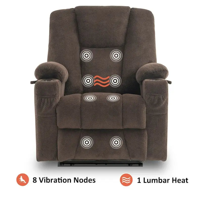 Fauteuil inclinable électrique MCombo avec massage et chauffage, tissu peluche 8015