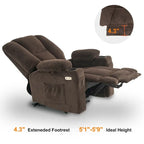 Fauteuil inclinable électrique MCombo avec massage et chauffage, tissu peluche 8015