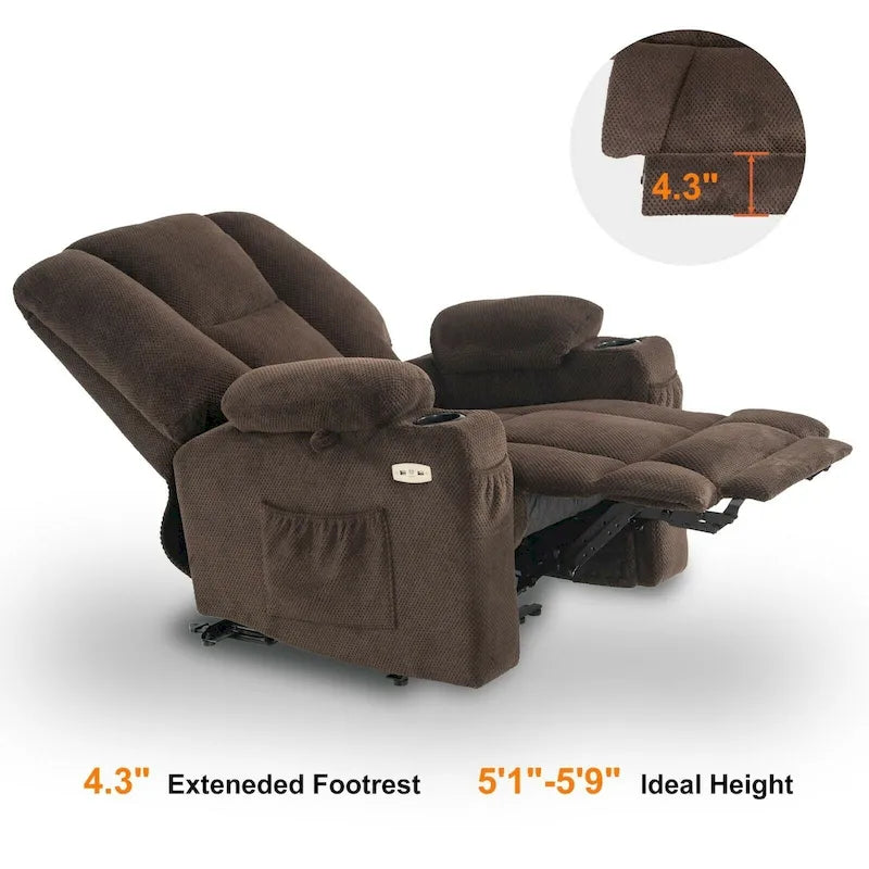 Fauteuil inclinable électrique MCombo avec massage et chauffage, tissu peluche 8015