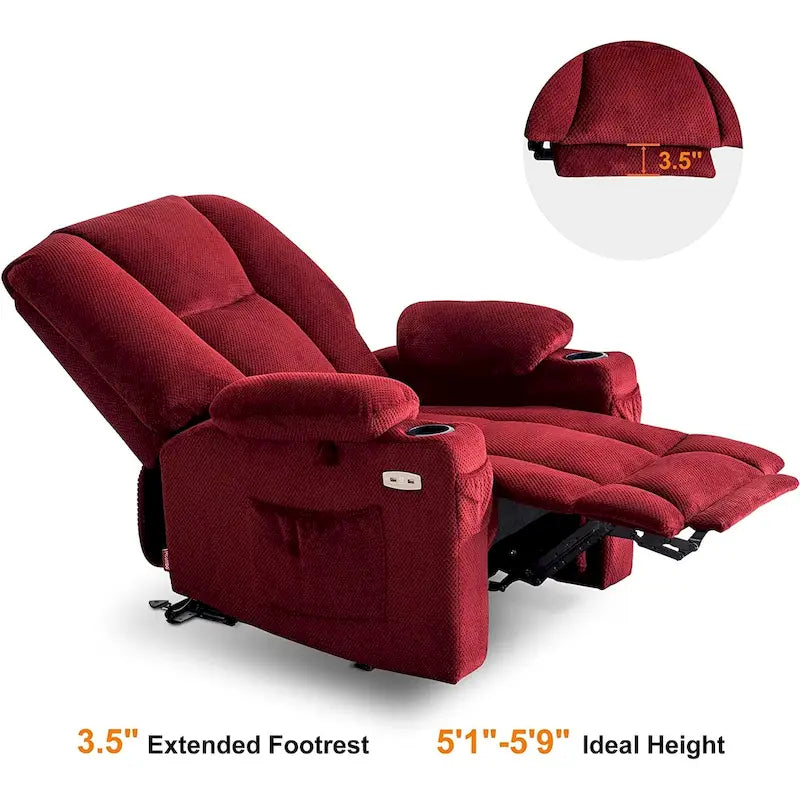 Fauteuil inclinable électrique MCombo avec massage et chauffage, tissu peluche 8015