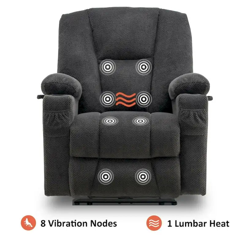Fauteuil inclinable électrique MCombo avec massage et chauffage, tissu peluche 8015