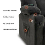 Fauteuil inclinable électrique MCombo avec massage et chauffage, tissu peluche 8015