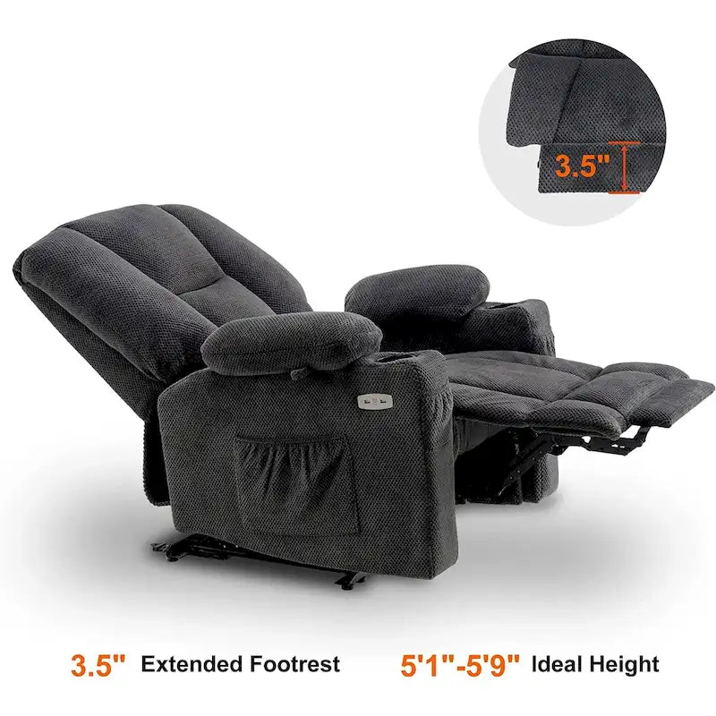 Fauteuil inclinable électrique MCombo avec massage et chauffage, tissu peluche 8015
