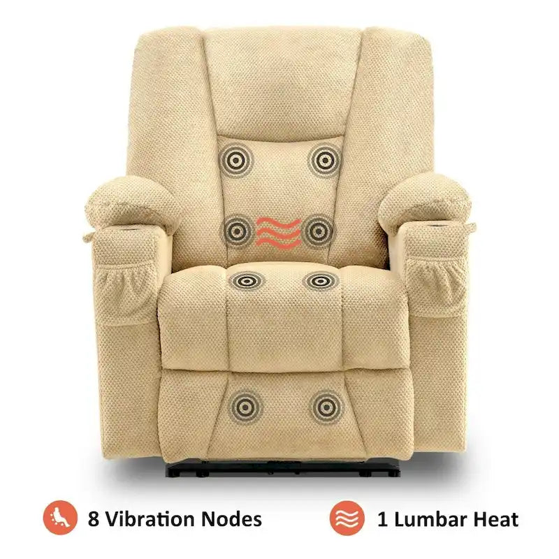 Fauteuil inclinable électrique MCombo avec massage et chauffage, tissu peluche 8015