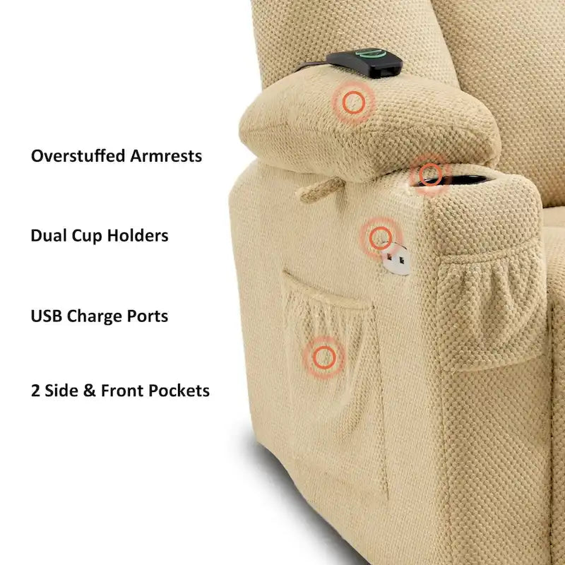 Fauteuil inclinable électrique MCombo avec massage et chauffage, tissu peluche 8015