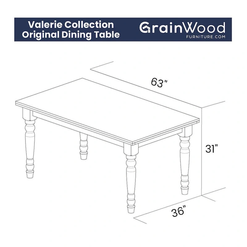 Table de salle à manger en bois massif Grain Wood Furniture Valerie de 63 pouces