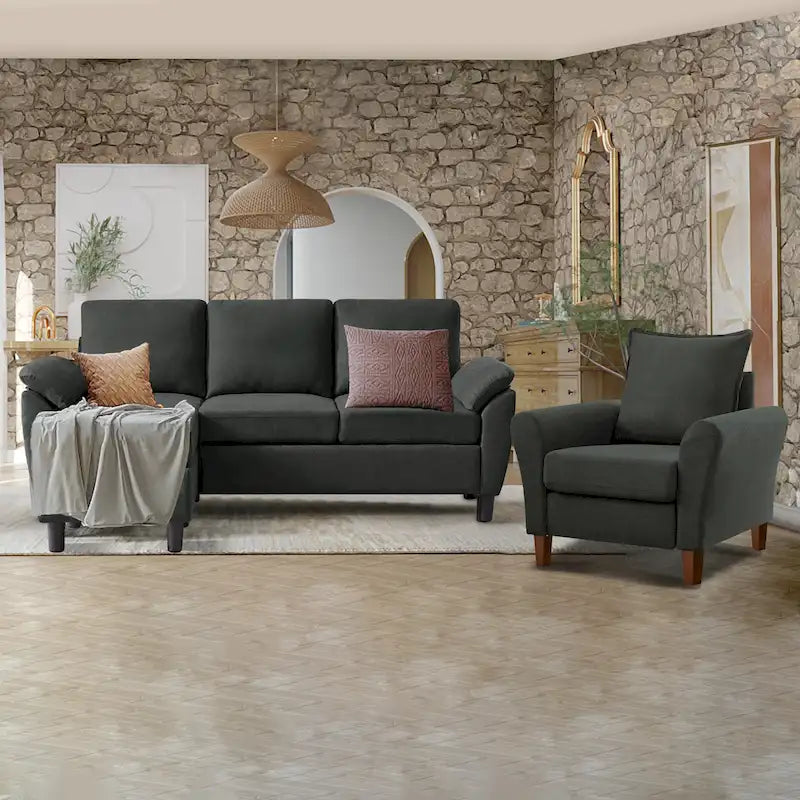 Ensemble canapé d'angle 3 pièces avec fauteuil et pouf