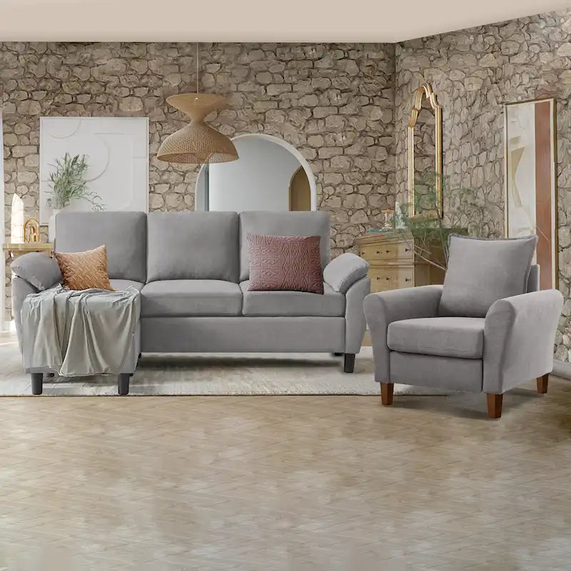 Ensemble canapé d'angle 3 pièces avec fauteuil et pouf