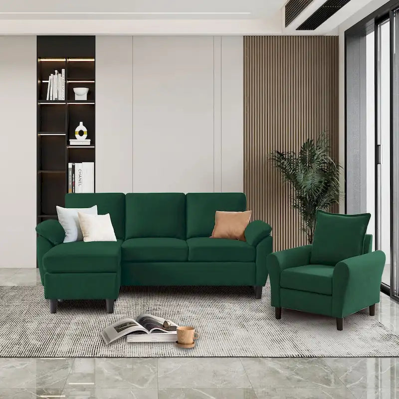 Ensemble canapé d'angle 3 pièces avec fauteuil et pouf