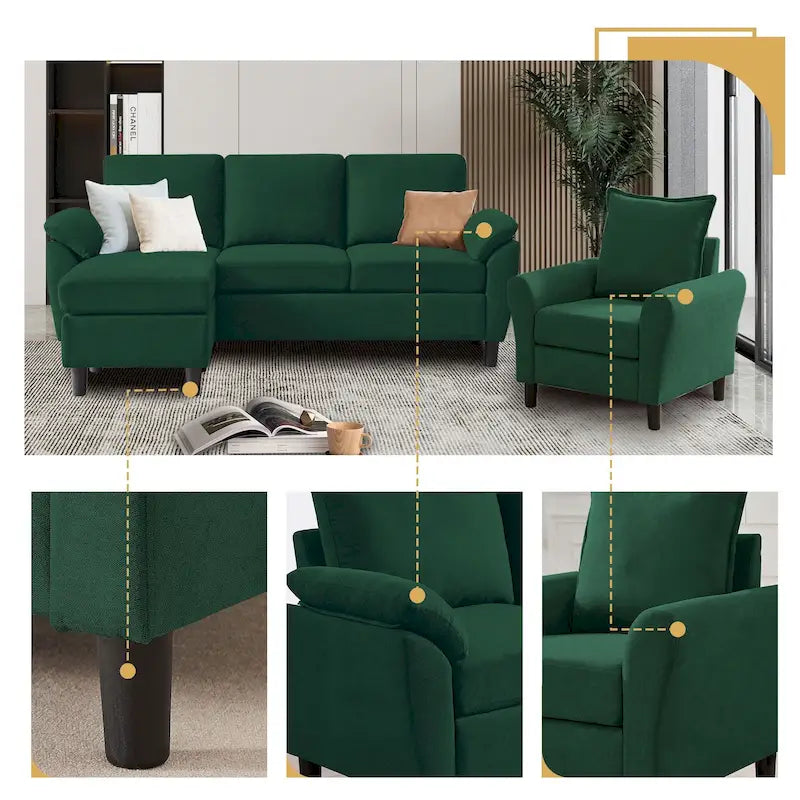Ensemble canapé d'angle 3 pièces avec fauteuil et pouf