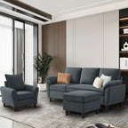 Ensemble canapé d'angle 3 pièces avec fauteuil et pouf