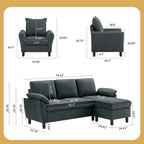 Ensemble canapé d'angle 3 pièces avec fauteuil et pouf