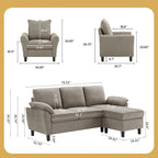 Ensemble canapé d'angle 3 pièces avec fauteuil et pouf