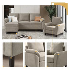 Ensemble canapé d'angle 3 pièces avec fauteuil et pouf