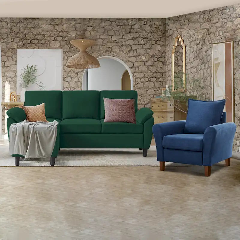 Ensemble canapé d'angle 3 pièces avec fauteuil et pouf
