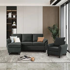 Ensemble canapé d'angle 3 pièces avec fauteuil et pouf