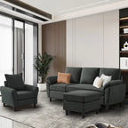 Ensemble canapé d'angle 3 pièces avec fauteuil et pouf
