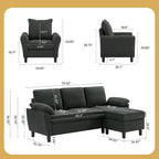 Ensemble canapé d'angle 3 pièces avec fauteuil et pouf