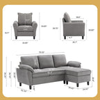 Ensemble canapé d'angle 3 pièces avec fauteuil et pouf