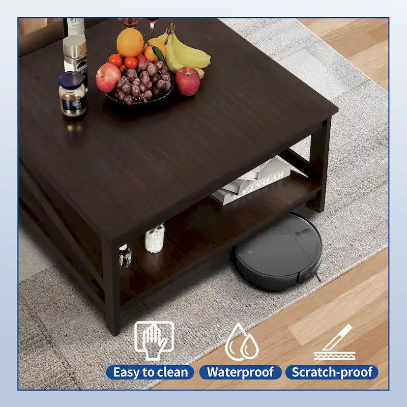 Table basse carrée à 2 niveaux Moasis avec étagère centrale pour salon
