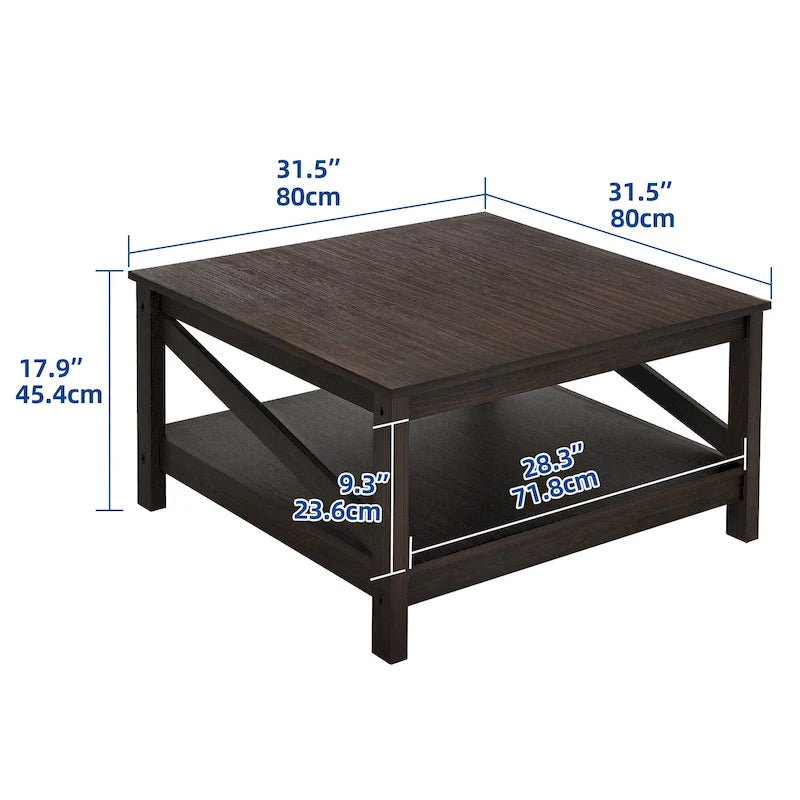 Table basse carrée à 2 niveaux Moasis avec étagère centrale pour salon