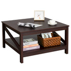 Table basse carrée à 2 niveaux Moasis avec étagère centrale pour salon