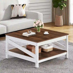 Table basse carrée à 2 niveaux Moasis avec étagère centrale pour salon
