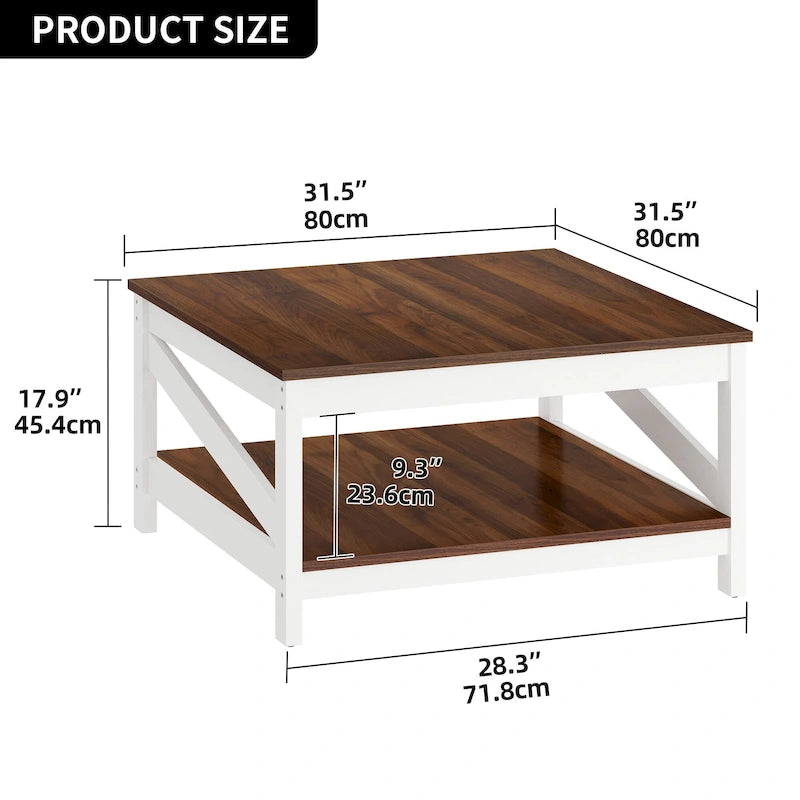 Table basse carrée à 2 niveaux Moasis avec étagère centrale pour salon
