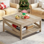 Table basse carrée à 2 niveaux Moasis avec étagère centrale pour salon