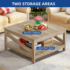 Table basse carrée à 2 niveaux Moasis avec étagère centrale pour salon