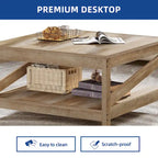 Table basse carrée à 2 niveaux Moasis avec étagère centrale pour salon