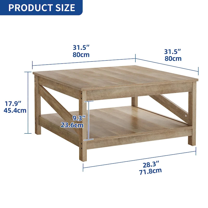 Table basse carrée à 2 niveaux Moasis avec étagère centrale pour salon