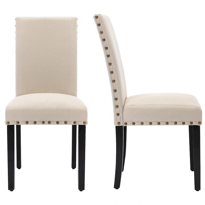 Ensemble de 2 chaises de salle à manger Parsons avec revêtement en tissu et garniture cloutée