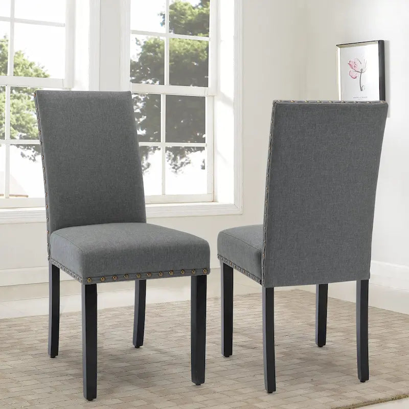 Ensemble de 2 chaises de salle à manger Parsons avec revêtement en tissu et garniture cloutée